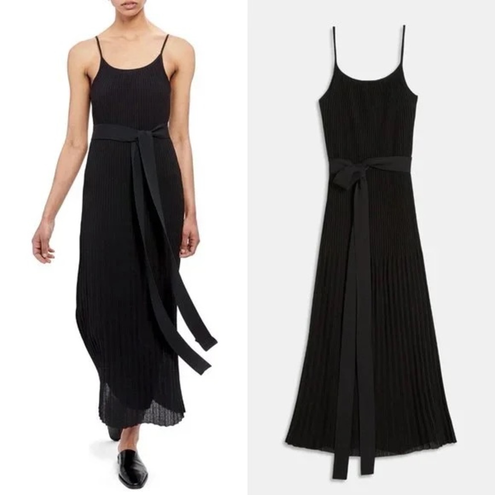 Theory Black Pleat Dress Maxi
